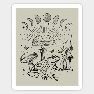 Frog Under Mushroom Moon, Dark Academia Cottagecore Toad and Butterfly Magnet